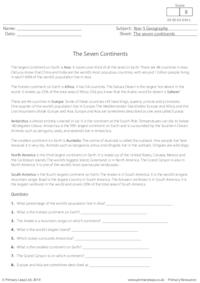 Reading comprehension - The Seven Continents