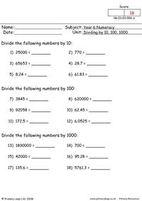 Dividing by 10, 100 and 1000