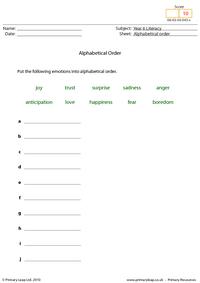Alphabetical order 2 - Emotions