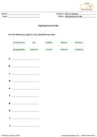 Alphabetical order 9 - Subjects