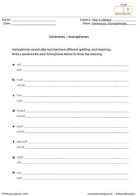 Sentences - homophones 2