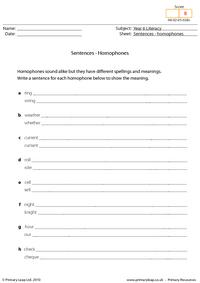 Sentences - homophones 5