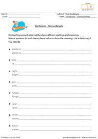 Sentences - Homophones 7