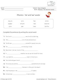 Phonics - 'ire' and 'ear' words