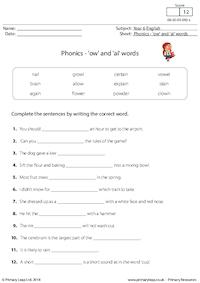 Phonics - 'ow' and 'ai' words