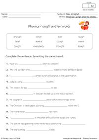 Phonics - 'ough' and 'ev' words