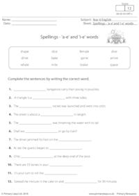 Spellings - 'a-e' and 'i-e' words