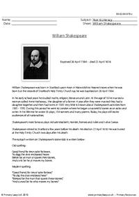 Reading comprehension - William Shakespeare