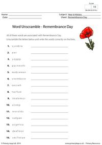 Word Unscramble - Remembrance Day