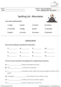 Spelling List - Mountains