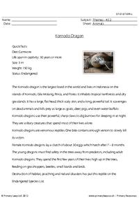 Reading comprehension - Komodo dragon