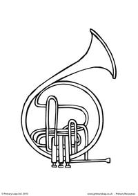 French horn colouring page