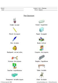 French classroom objects