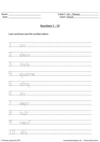 French numbers 1 - 10