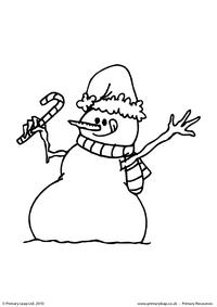 Colouring picture - Snowman with candy cane