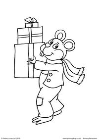 Colouring picture - Mouse carrying presents