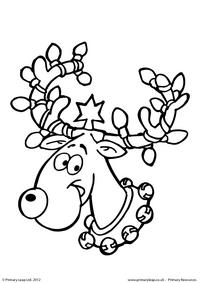 Colouring picture - Reindeer with Christmas lights