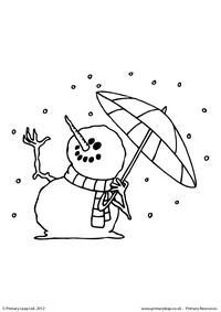 Colouring picture - Snowman with an umbrella