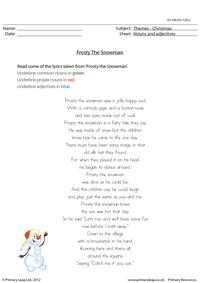 Christmas - Frosty's nouns and adjectives