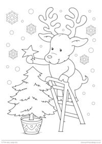 Christmas colouring page - Deer with Christmas tree