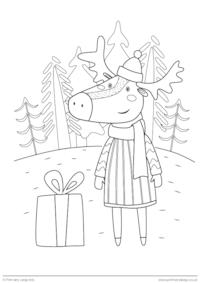 Christmas colouring page - Moose with a gift