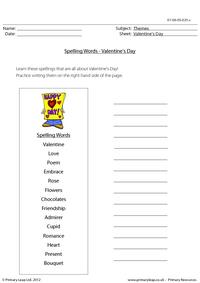 Spelling Words - Valentine's Day