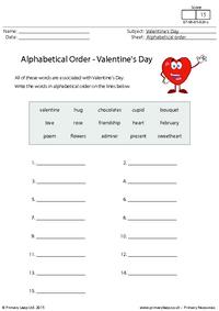 Alphabetical order - Valentine's Day