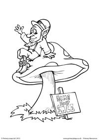 Colouring page - Leprechaun sitting on a toadstool