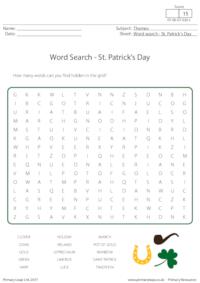 Word Search - St. Patrick's Day
