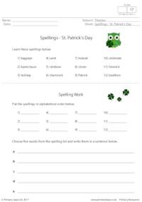 Spelling List - St. Patrick's Day