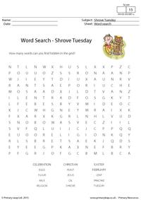Word search - Shrove Tuesday