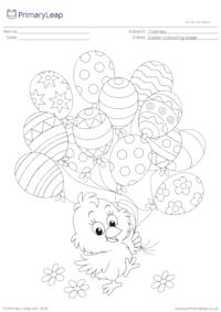 Colouring Page - Easter Chick with Balloons