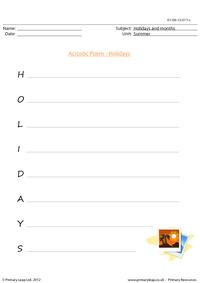Acrostic poem - Holidays