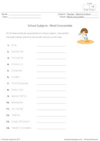 School Subjects - Word Unscramble