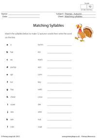 Matching syllables - Autumn vocabulary