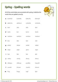 Spring - Spelling words