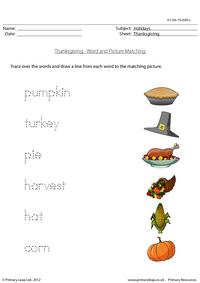 Word and picture matching - Thanksgiving