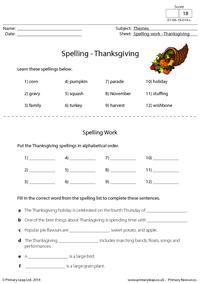 Spelling List - Thanksgiving 