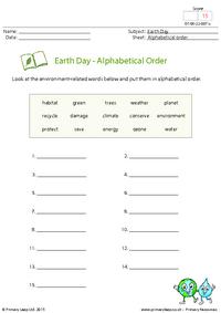 Earth Day - Alphabetical order