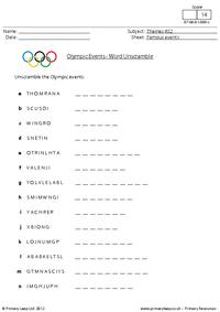 Olympic Events - Word unscramble