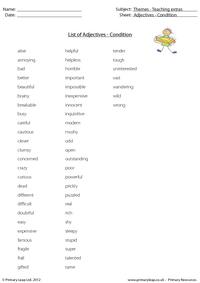 List of adjectives - Condition