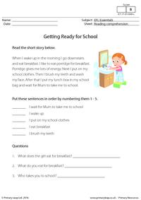 EFL Comprehension - Getting Ready for School