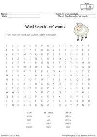 EFL Word Search - Long Vowel 'ee' Words