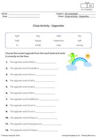 Cloze Activity - Opposites