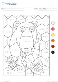 Colour by addition and subtraction - Bear with bees