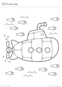 Submarine colouring page