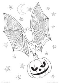 Mindfulness Colouring Page - Bat with a Pumpkin