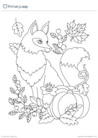 Thanksgiving Colouring Page - Fox in Autumn