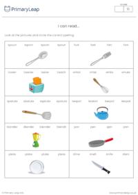 I Can Read Worksheet - Kitchen Objects