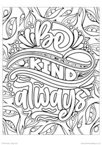 Be Kind Always Colouring Page